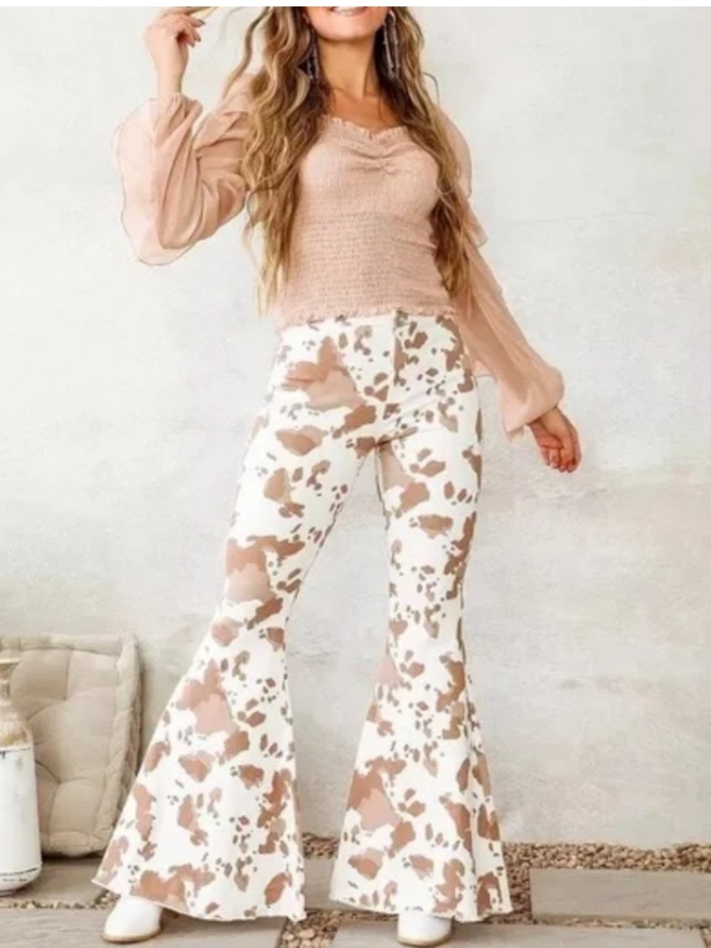 Altar’d State Cow Print Flare Jeans Pants Bell Bottom Western Size Small